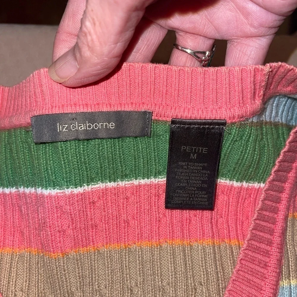Liz Claiborne vintage pink green blue multicolored striped knit sweater Petite M